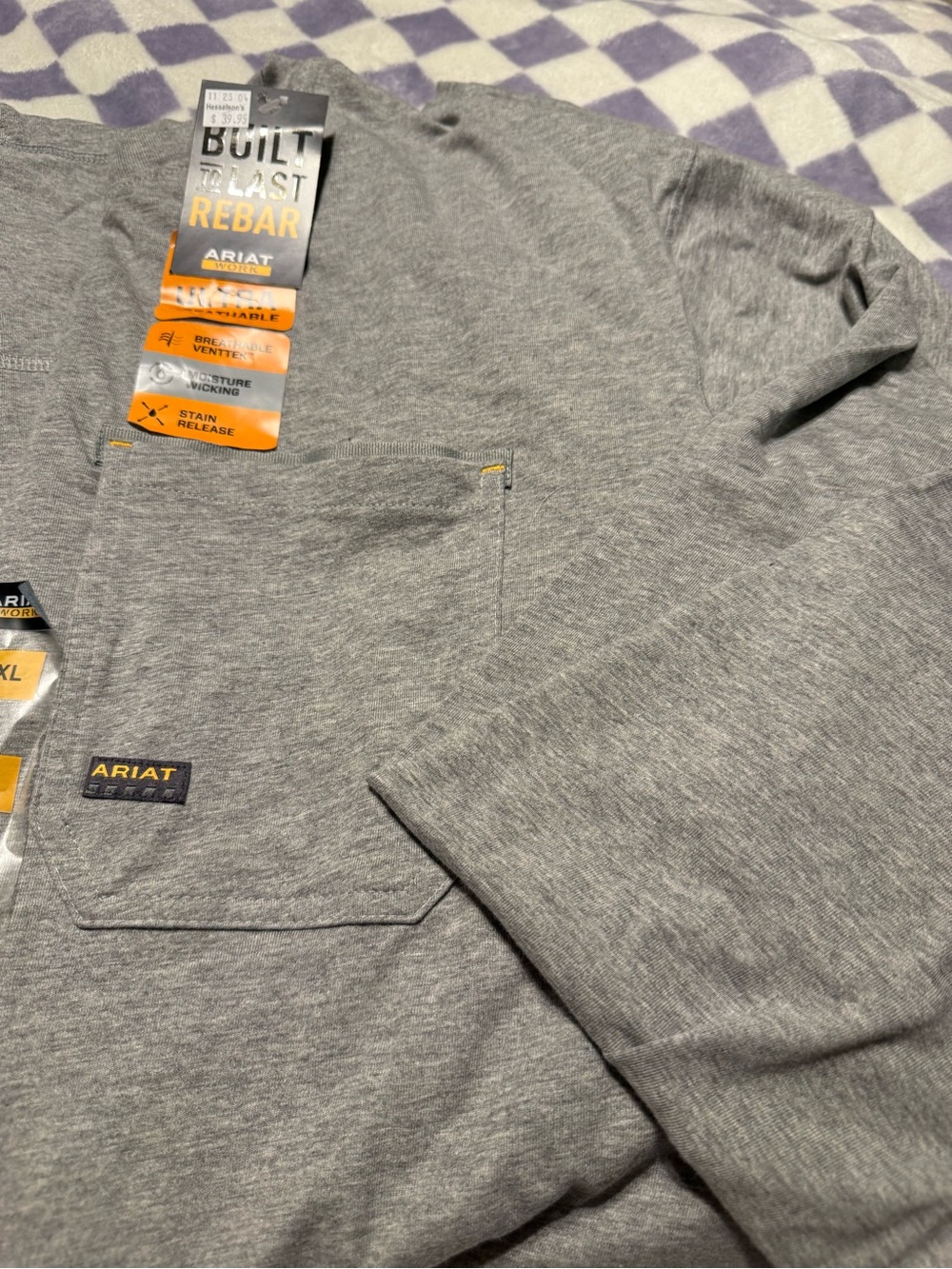 Ariat Men's Long Sleeve Pocket Tee - Heather Gray
